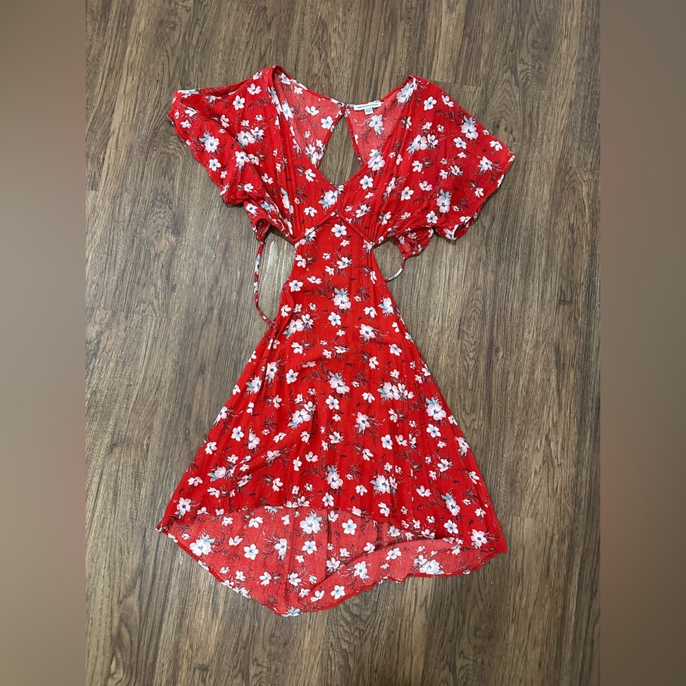 American Eagle Outfitters Red Floral Backless Dress
